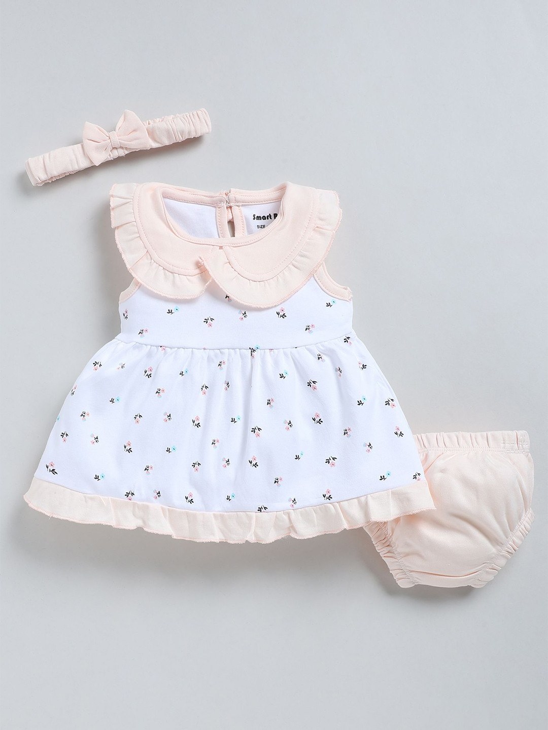 Smart Baby Girls Floral Printed Peter Pan Collar Gathered or Pleated A-Line Dress