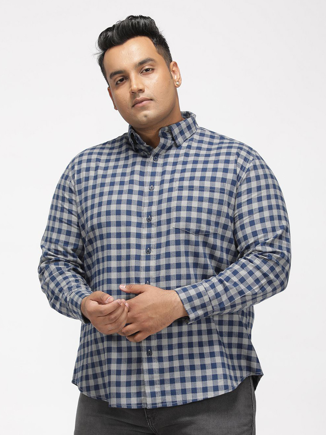 Big Hello - The Plus Life Plus Size Buffalo Checked Long Sleeves Cotton Shirt