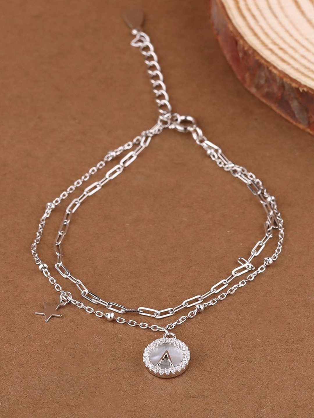 Eri 925 Sterling Silver Zircon Studded Charm Bracelet