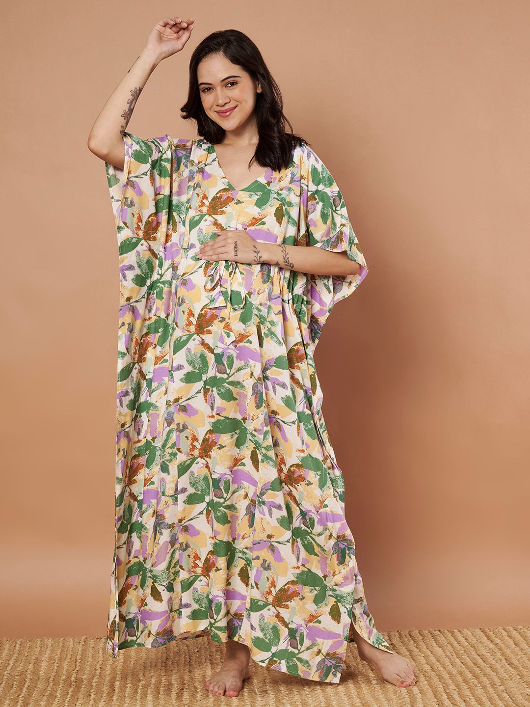 Secret Wish Printed Maternity Maxi Kaftan Nightdress