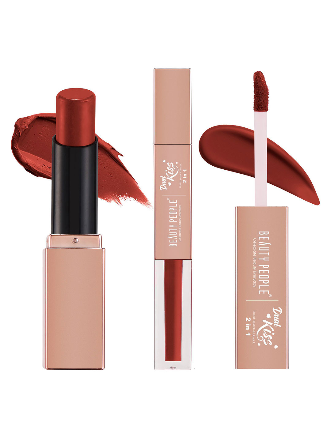 Beauty People Dual Kiss 2-In-1 Matte Liquid Lipstick- 3.8 g + 4 ml-  Spicy Brown