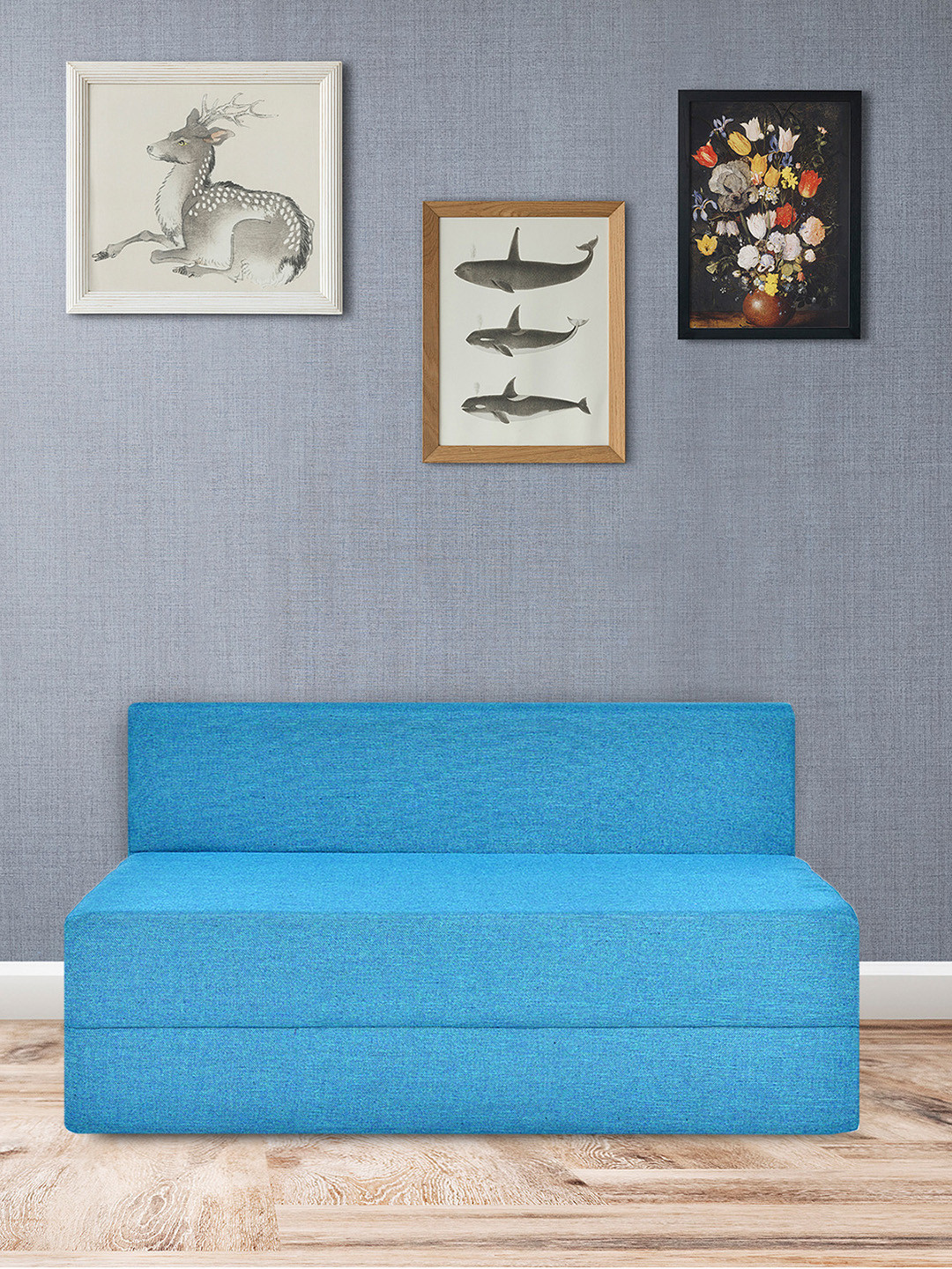 FRIENDS LIFE Blue 2 Seater Matte Inflatable Sofa Cum Bed