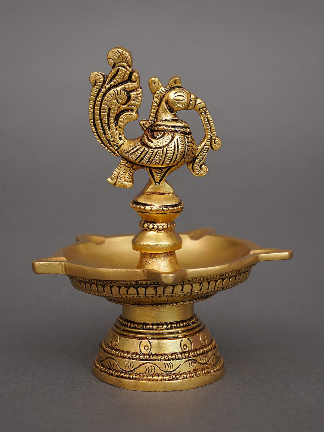 JAYPORE Deshna Diya Brass Antique Pooja Essentials