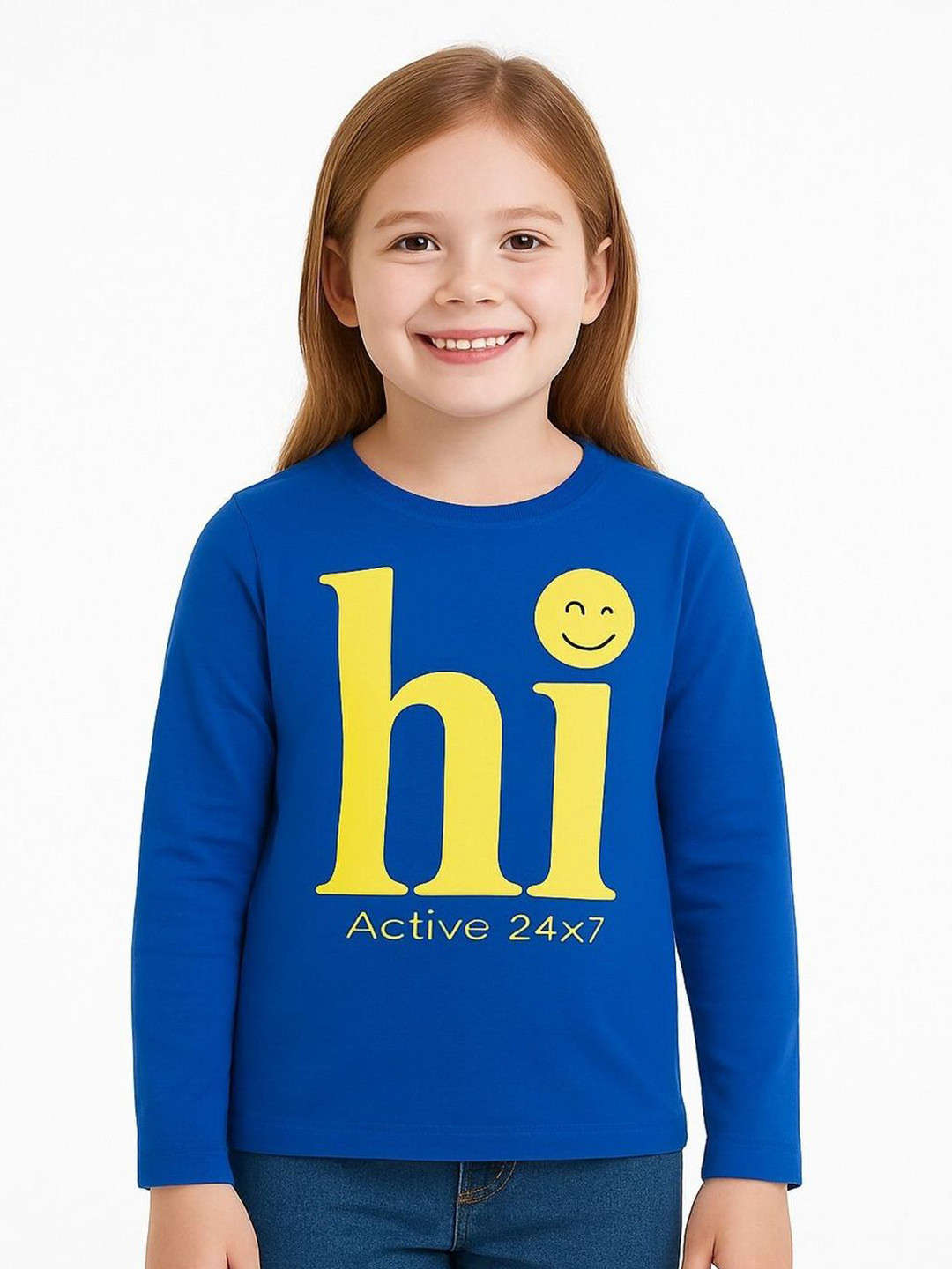 fashion breeze Kids Blue Typography Printed Long Sleeves T-shirt