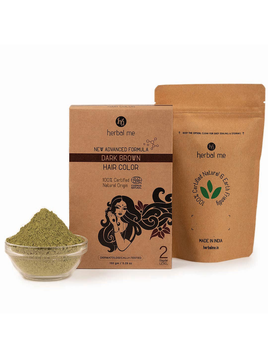 HERBAL ME Certified 100% Natural Hair Colour 150 g - Dark Brown