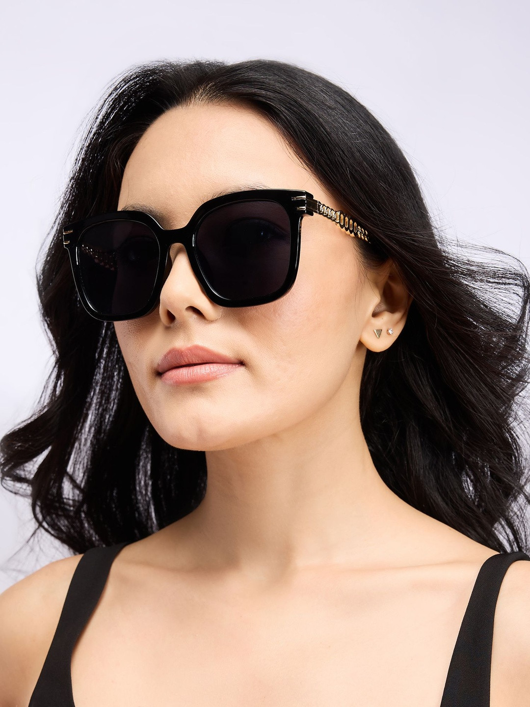 20Dresses Women Black Rectangle Sunglasses with Black Lens