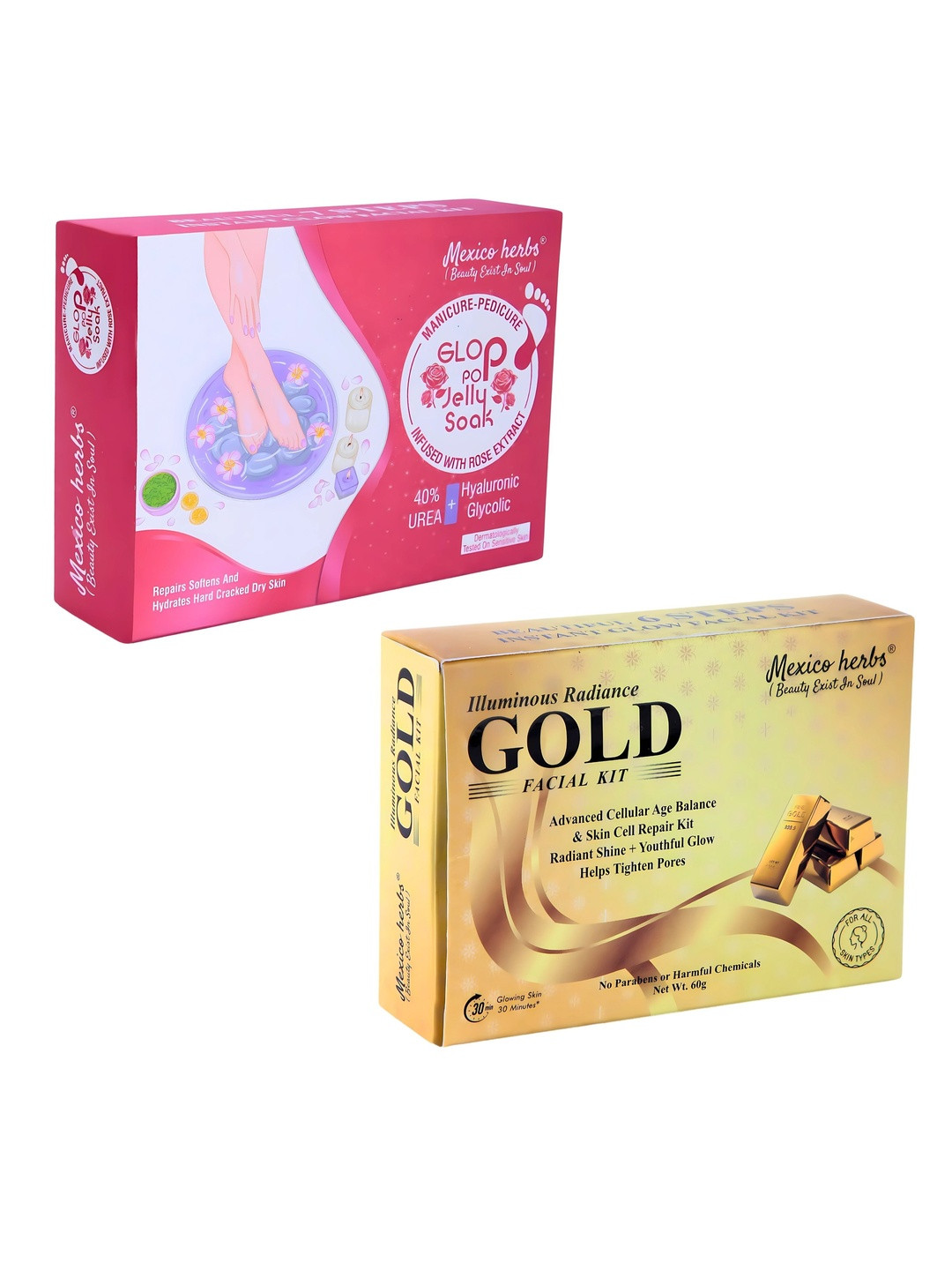 Mexico herbs Set Of 2 Glop Pop Manicure Pedicure Kit & Gold Facial Kit - 60 g Each