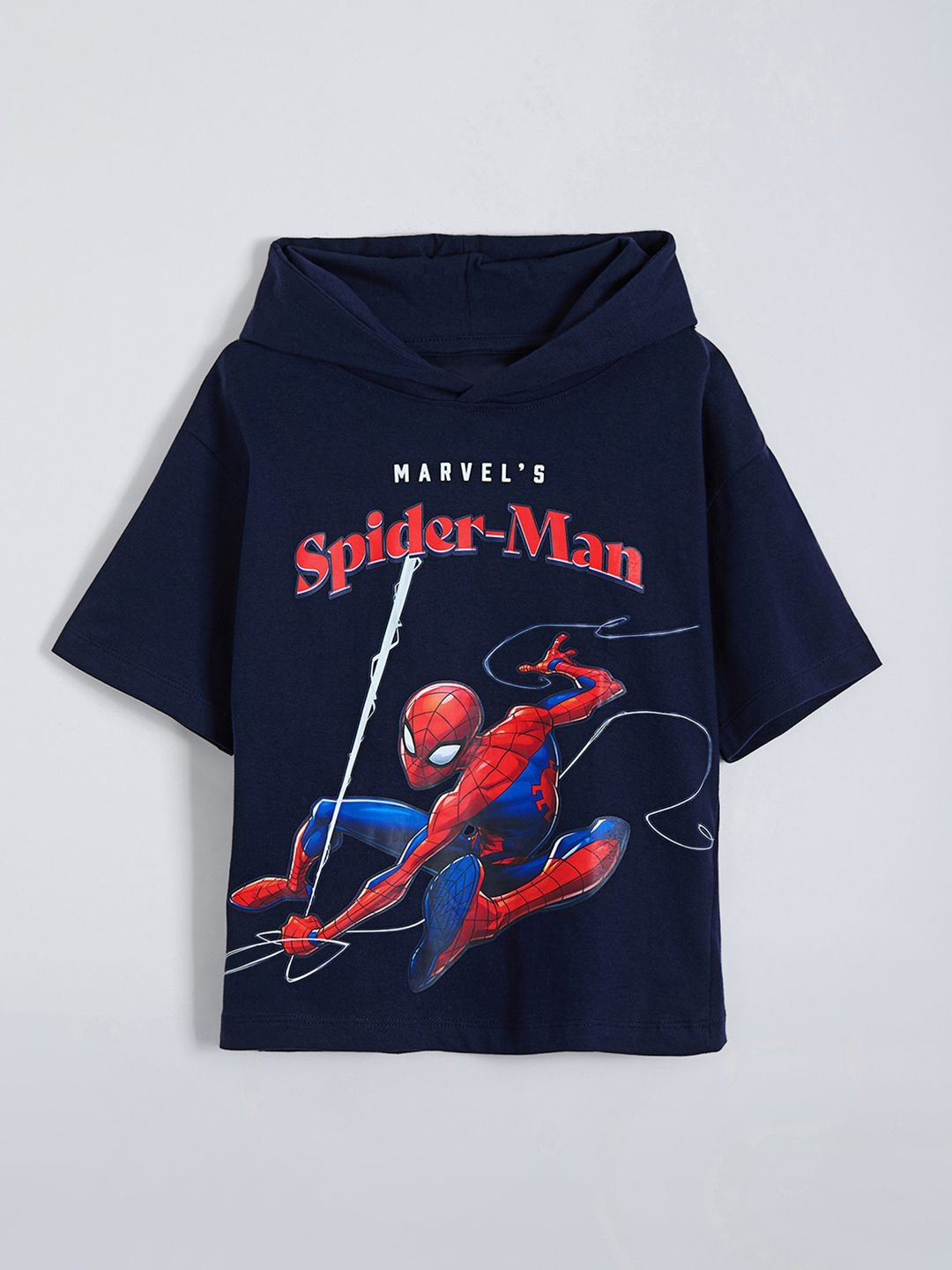 Hopscotch Kids Spider-Man Printed Hooded T-Shirt