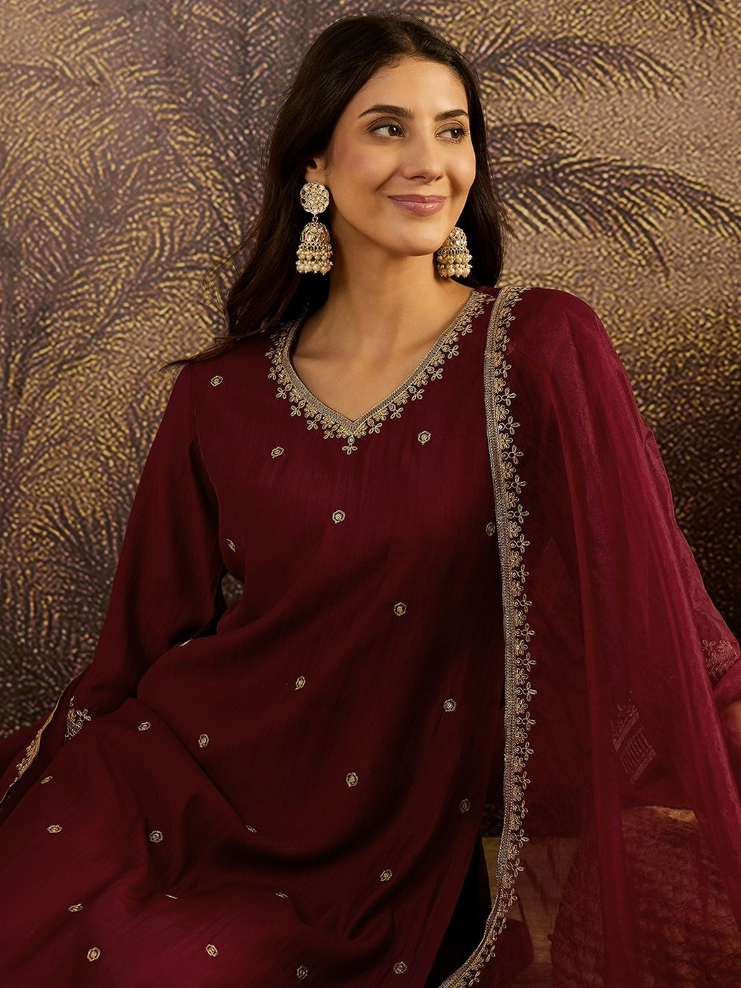 Sangria Embroidered Sequence Kurta & Palazzos with Dupatta Set