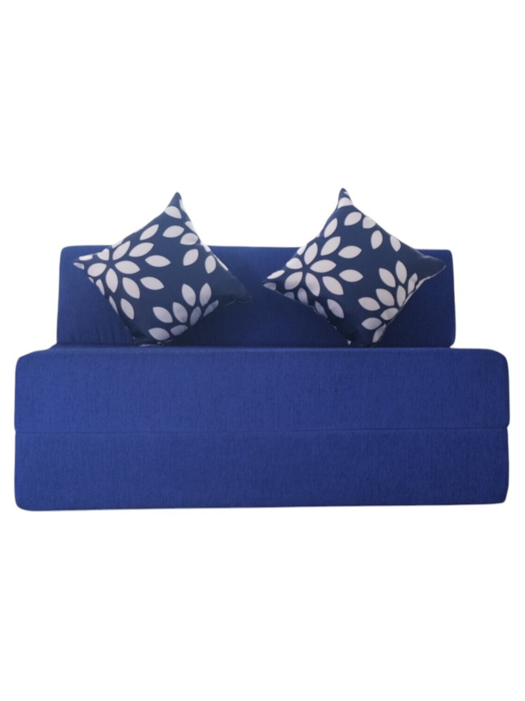 FRIENDS LIFE Blue & White 2 Seater Comfort Sofa Cum Bed With Pillows