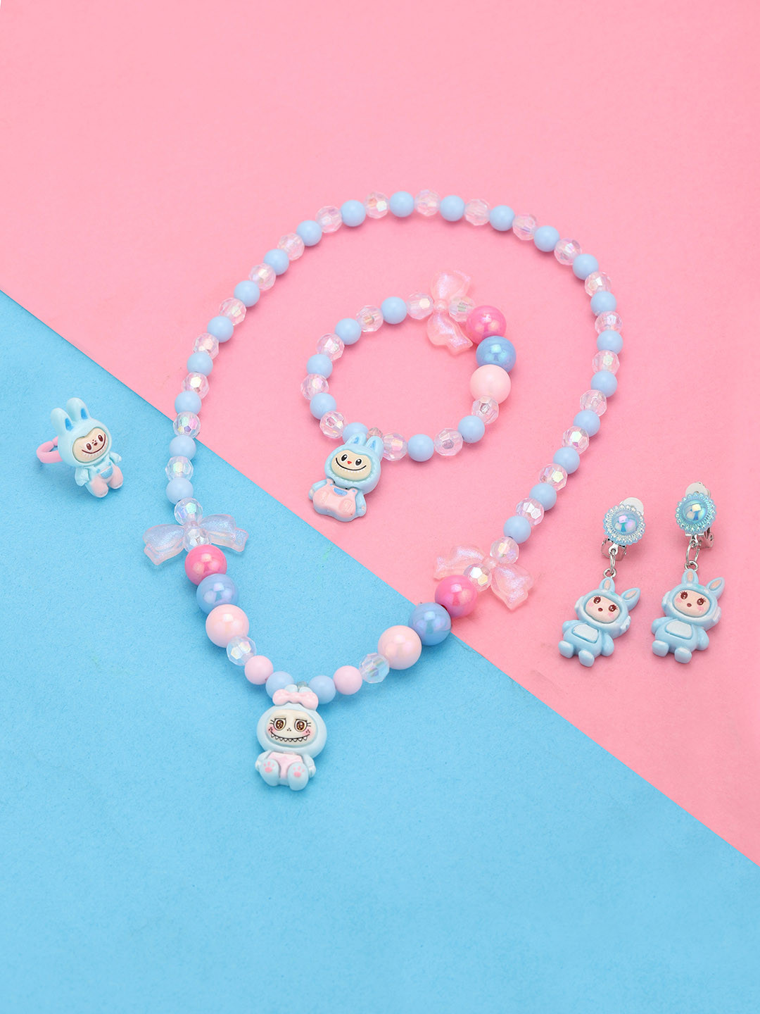 Carlton London Girls Artificial Beads & Lulubear Detail Jewellery Set