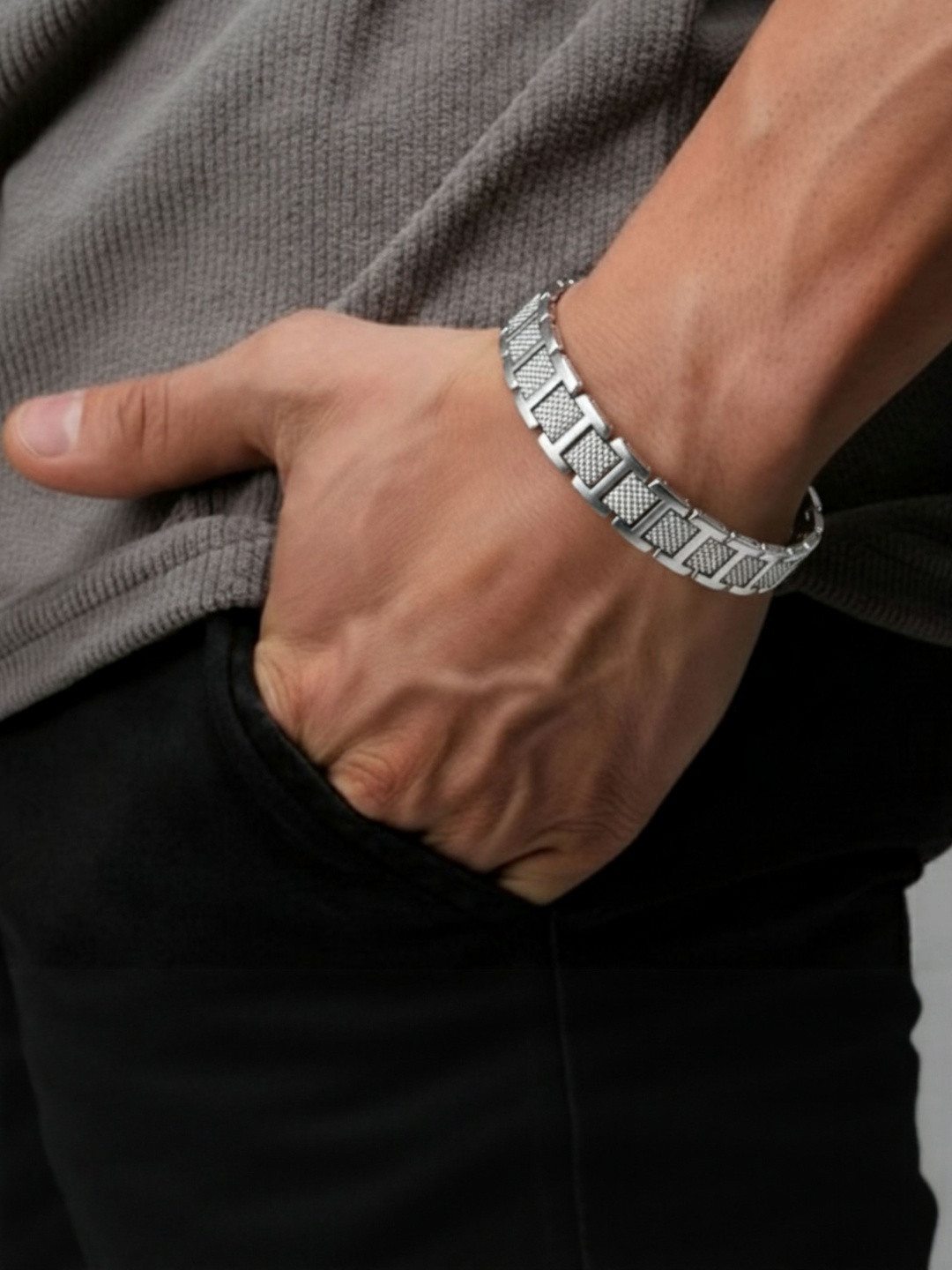 RKB Sales Stainless Steel Silver-Plated Cuff Bracelet