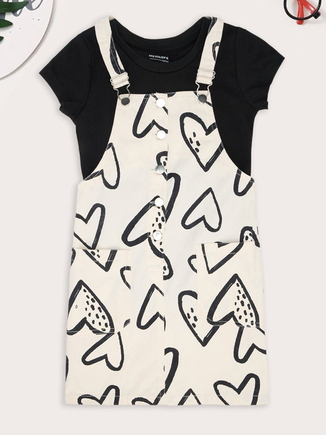 Pantaloons Junior Girls Abstract Printed Short Sleeve Cotton Pinafore Mini Dress