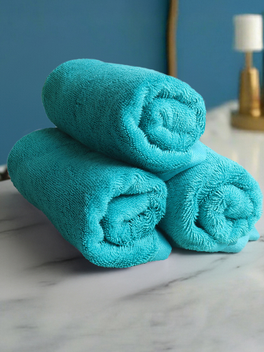 Heelium Teal Unisex Pack of 3 Bamboo Super Soft & Quick Drying Home & Gym Hand Towel