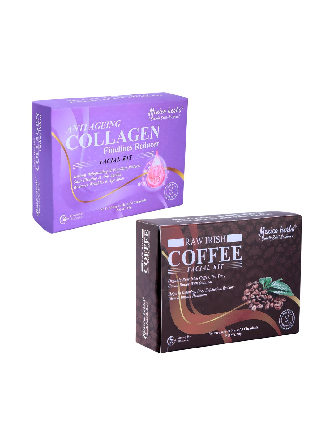 Mexico herbs Set Of 2 Collagen & Coffee Facial Kit - 60 g Each