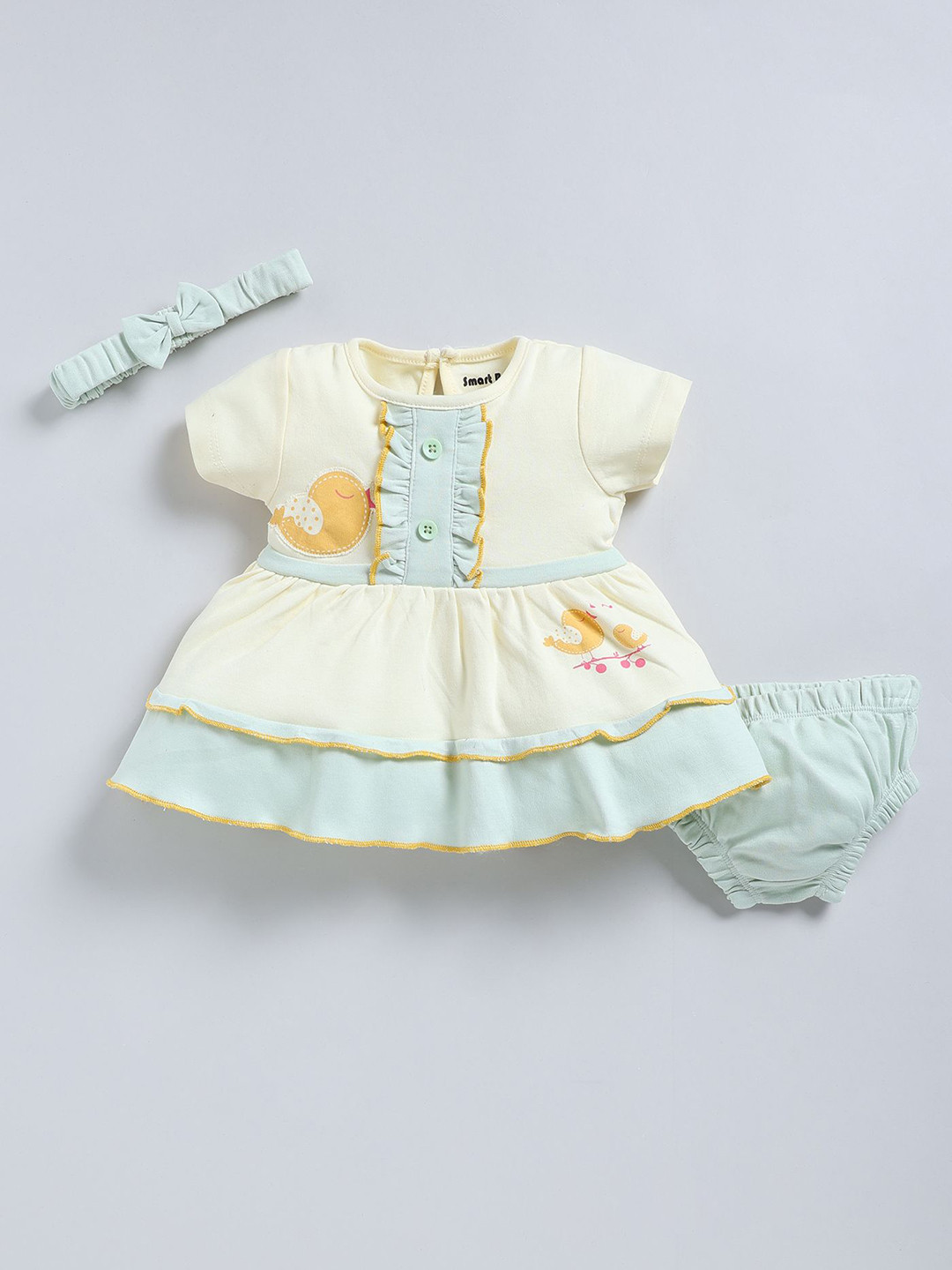 Smart Baby Girls Cotton Self Design A-Line Dress
