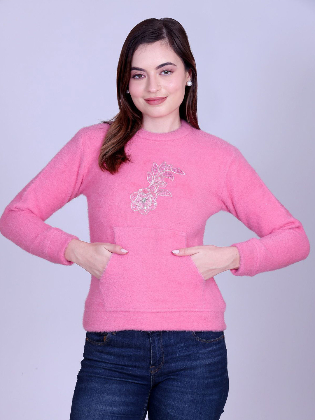 PYRO SPIRIT Women Floral Embroidered Full Sleeves Pullover Sweater
