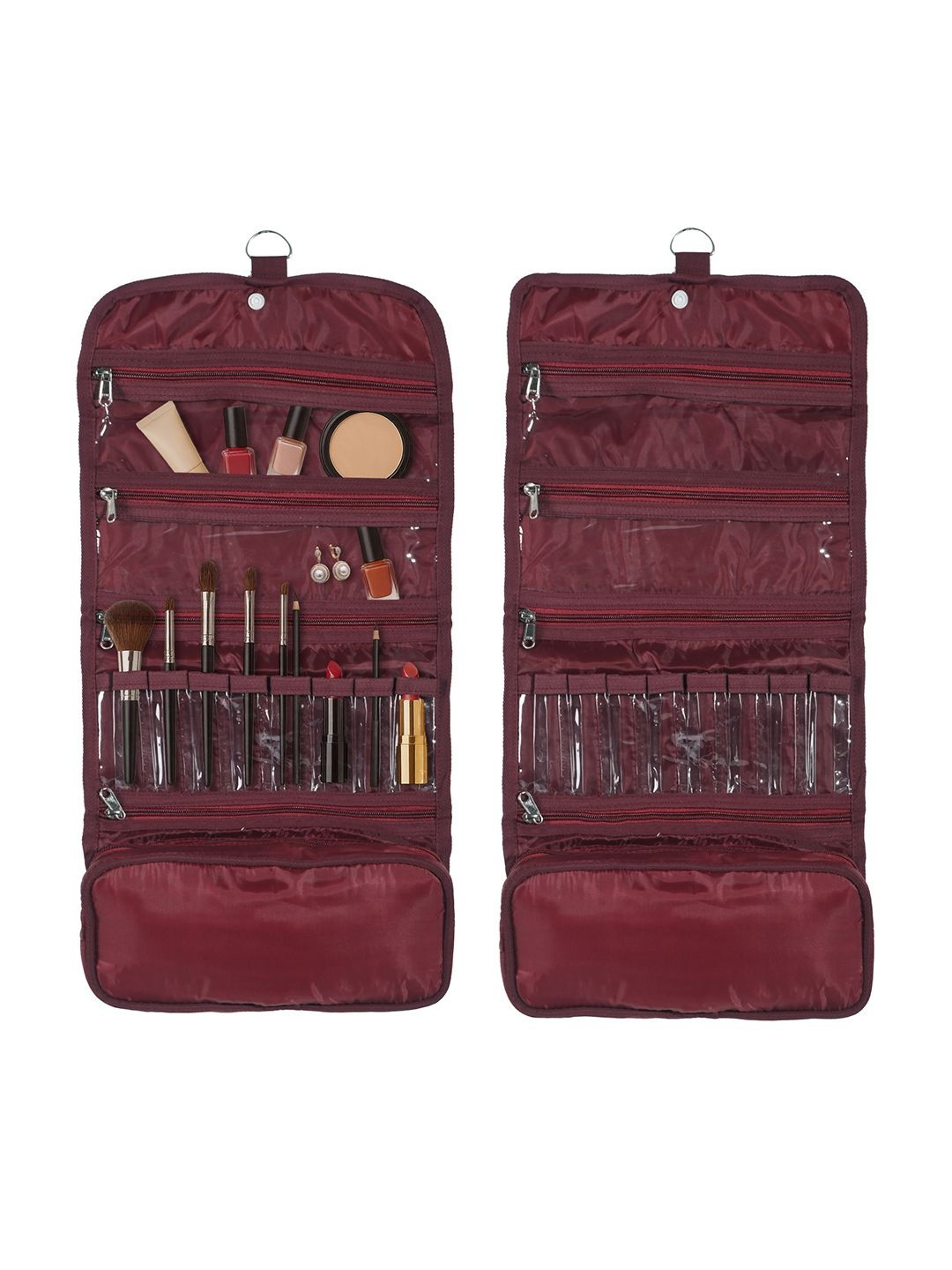 Aura Maroon 2 Pieces Parachute Travel Makeup Organisers Pouch With Hanging Hooks