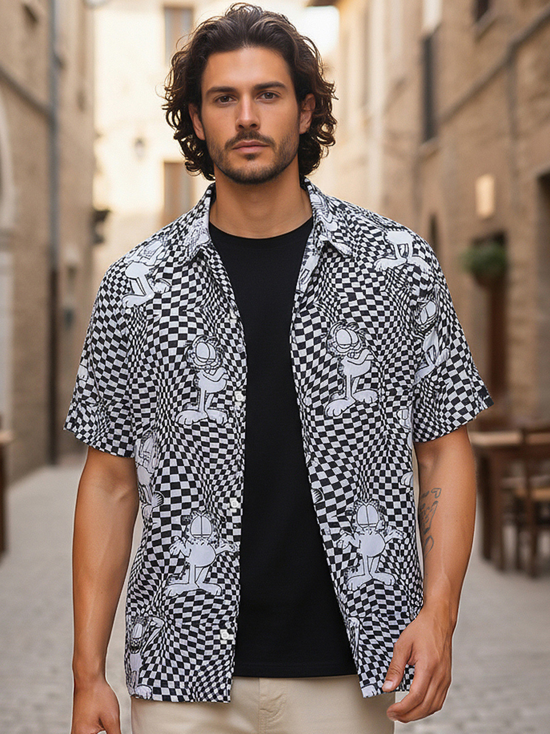 Bewakoof Official Garfield Merchandise All Over Printed Oversized Shirt