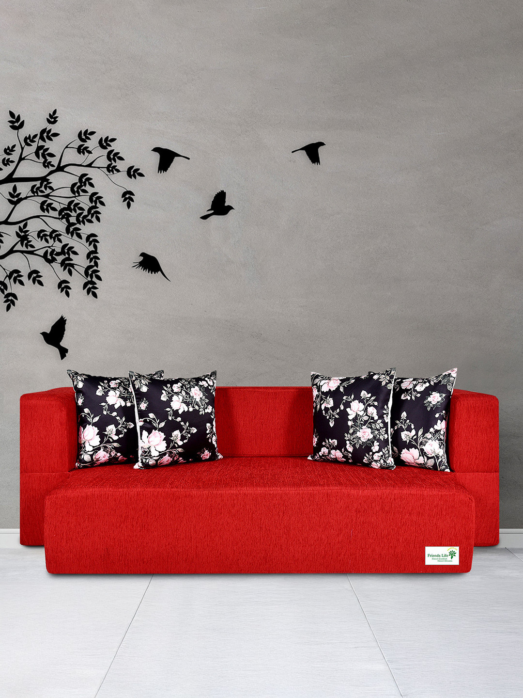 FRIENDS LIFE Maroon & Black 3 Seater Comfort For All Sofa Cum Bed With 4 Pillows