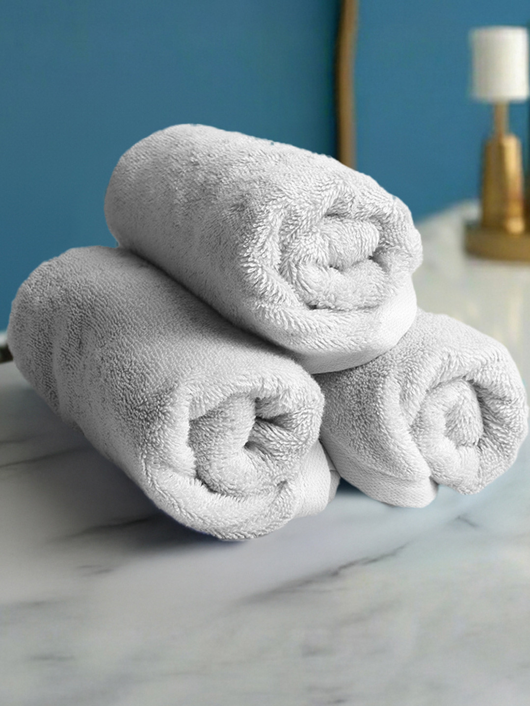 Heelium Light Grey Unisex Pack of 3 Bamboo Super Soft & Quick Drying Home & Gym Hand Towel