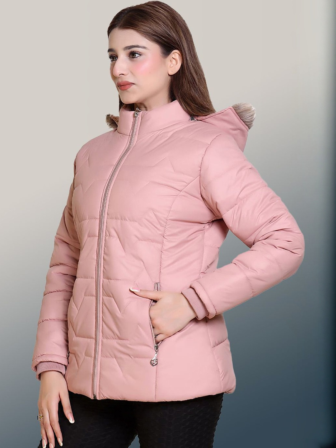 ALWAYS SHINE Women Pink Hooded Puffer Jacket