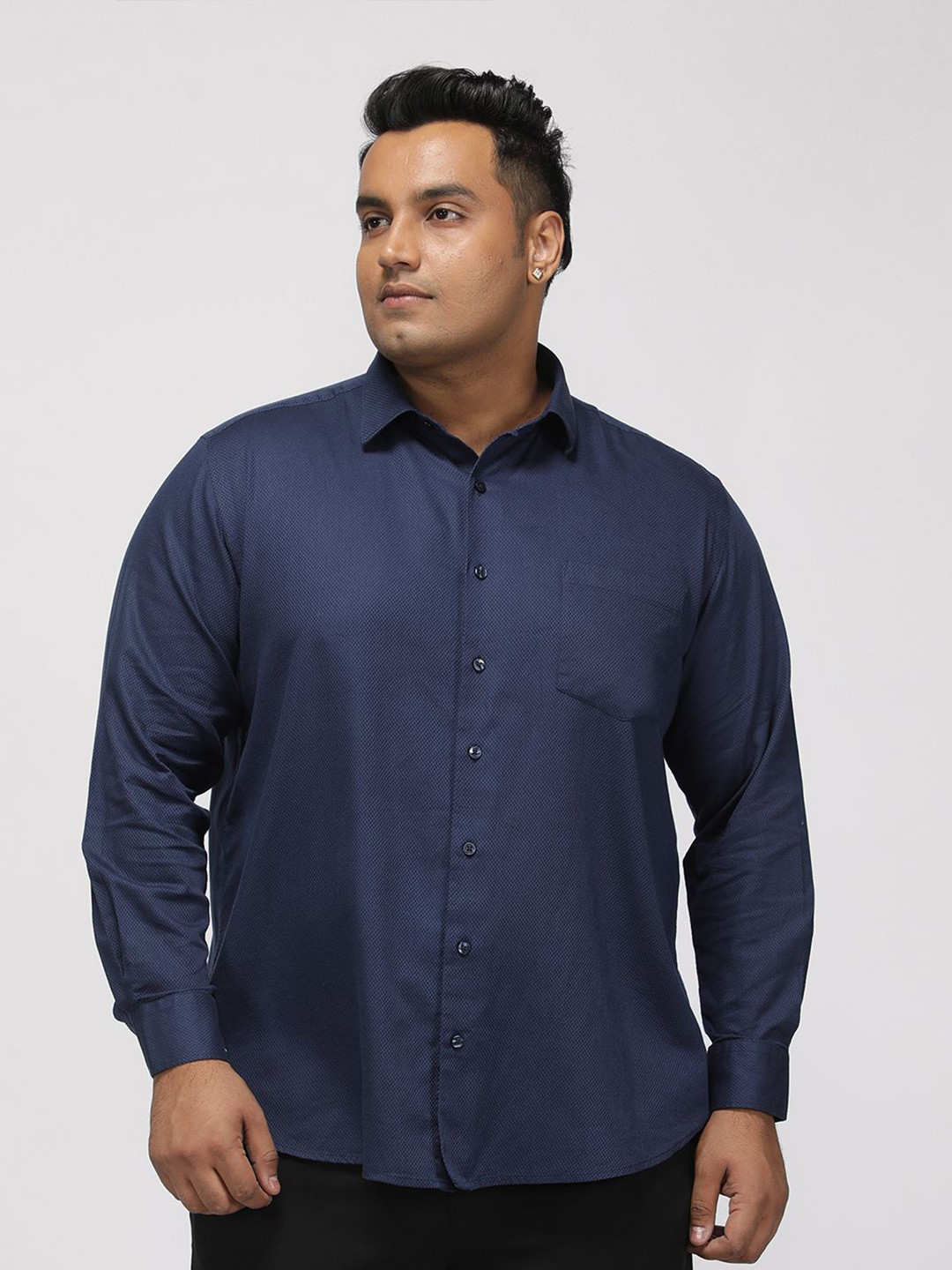 Big Hello - The Plus Life Plus Size Textured Long Sleeves Cotton Shirt