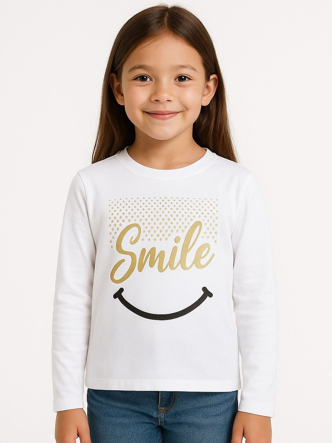 Vadahee Kids White Typography Printed Long Sleeves T-shirt