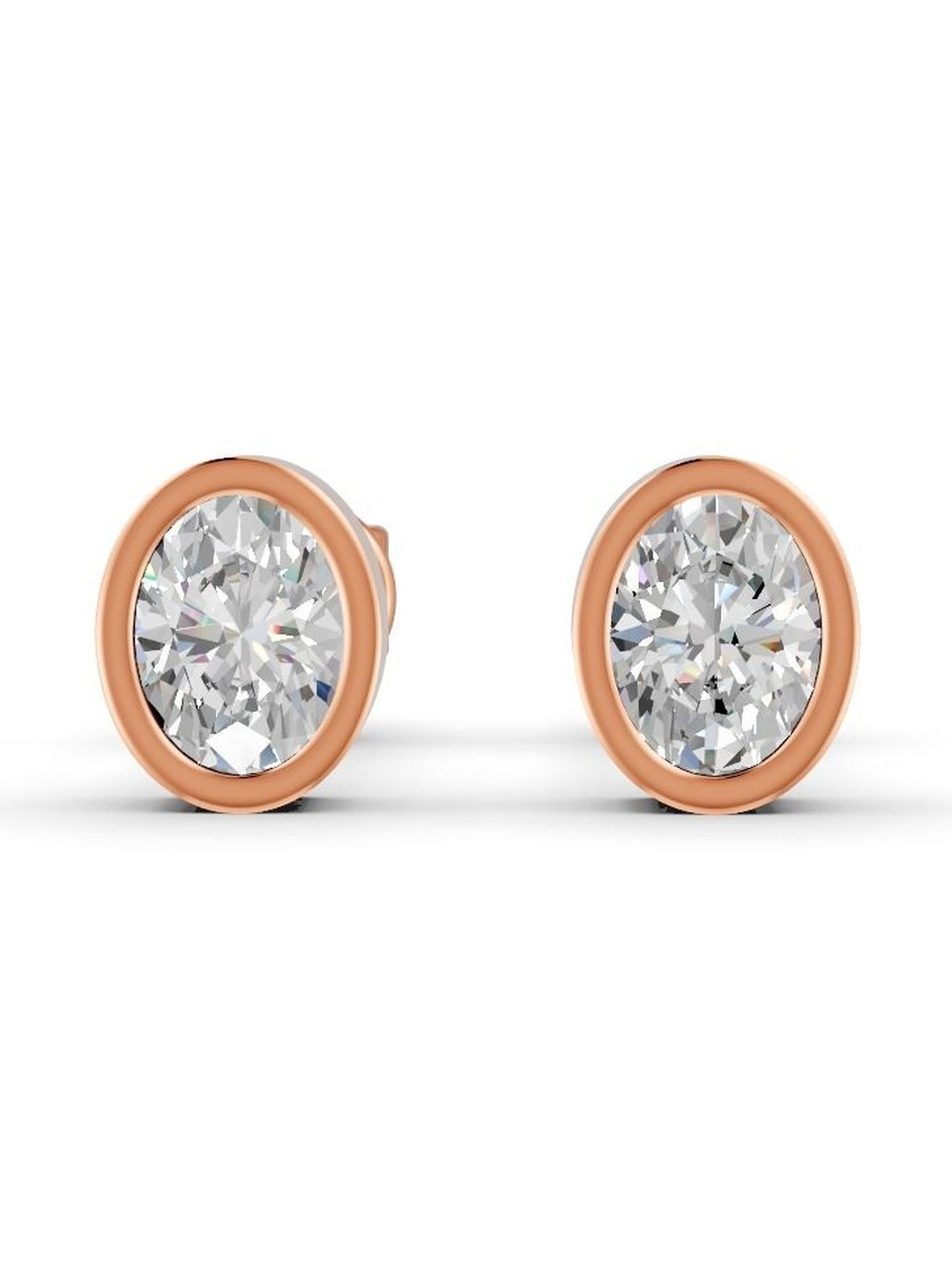 Forever Jewels 14K Rose Gold Plated 2Ct Oval Cut Moissanite Stud Earrings