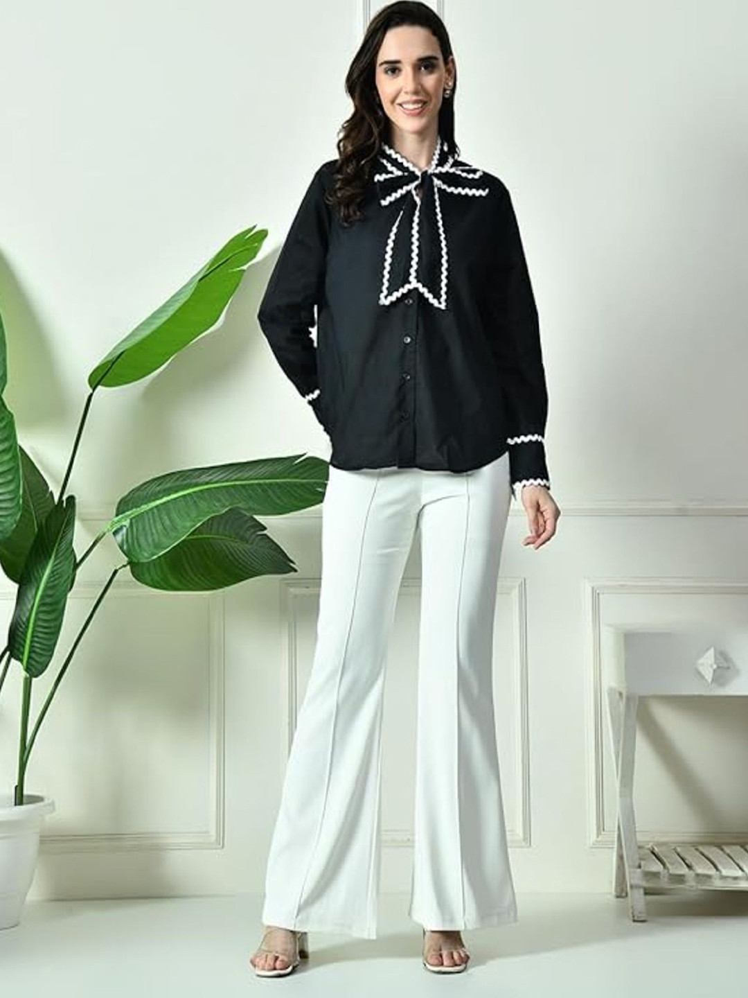 SKIMMER Bow Tie Long Sleeve Button Down Regular Fit Shirt