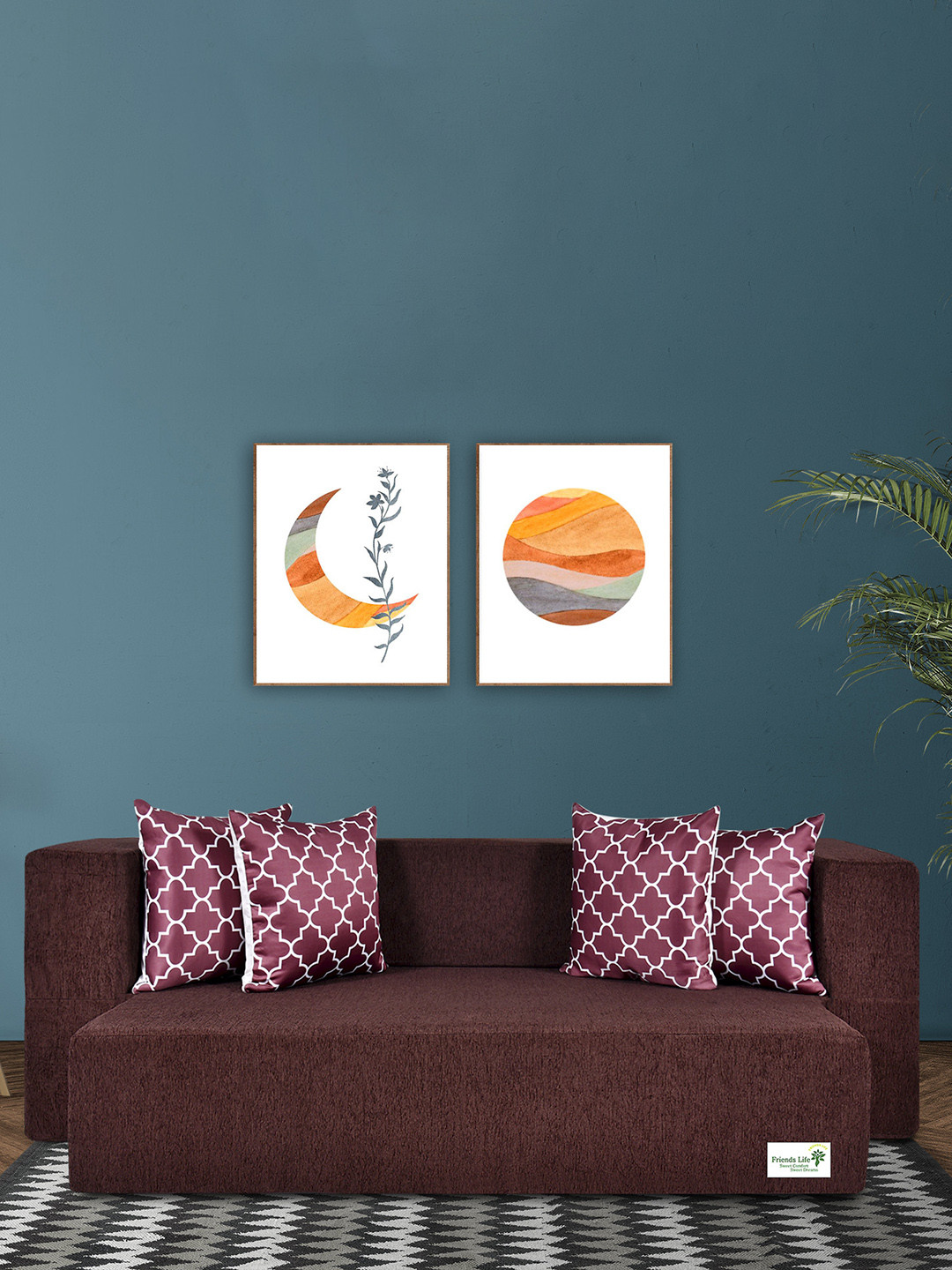 FRIENDS LIFE Brown 3 Seater Fold Out Matte Sofa Cum Bed