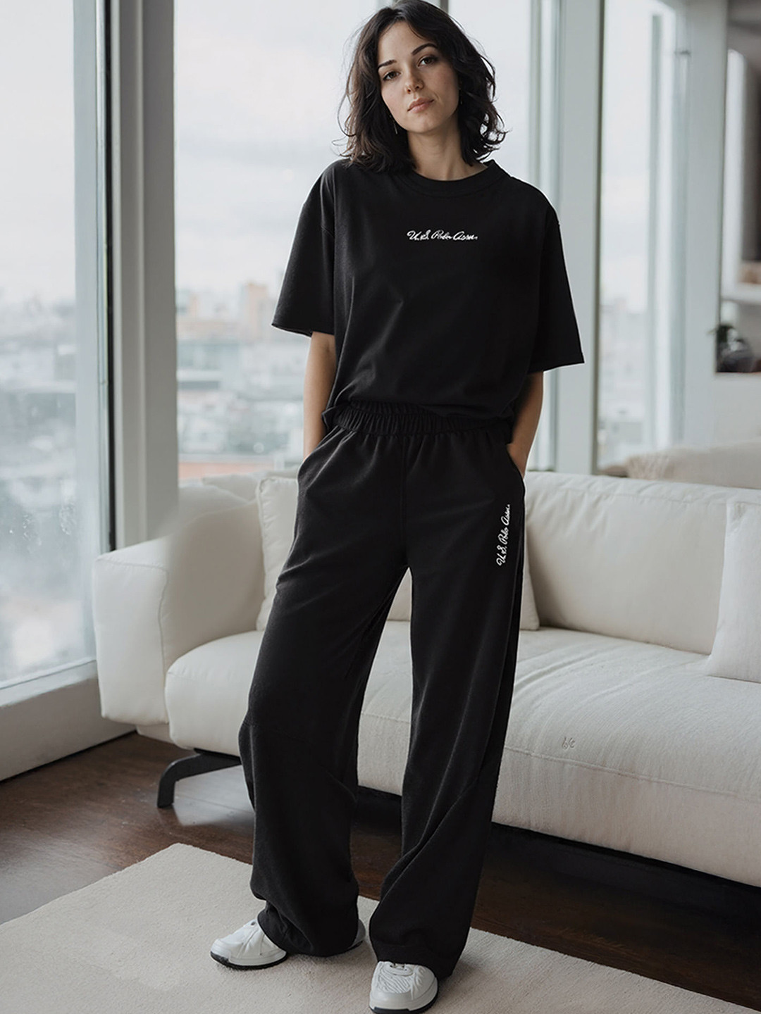 U.S. Polo Assn. Women Pure Cotton Round Neck T-Shirt With Trousers Co-Ords