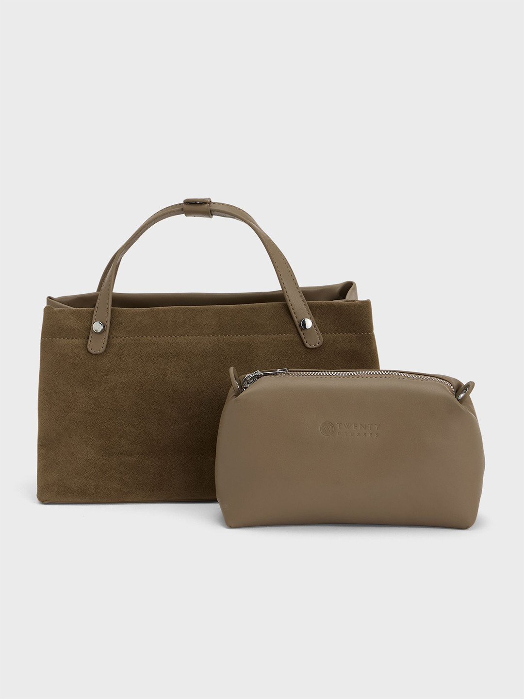 20Dresses Textured Suede Structured Handheld Bag with Pouch