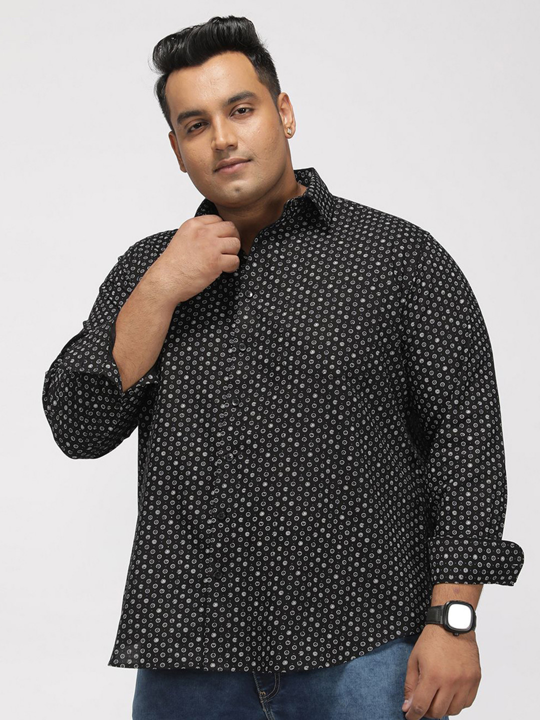 Big Hello - The Plus Life Classic Plus Size Polka Dots Printed Pure Cotton Casual Shirt