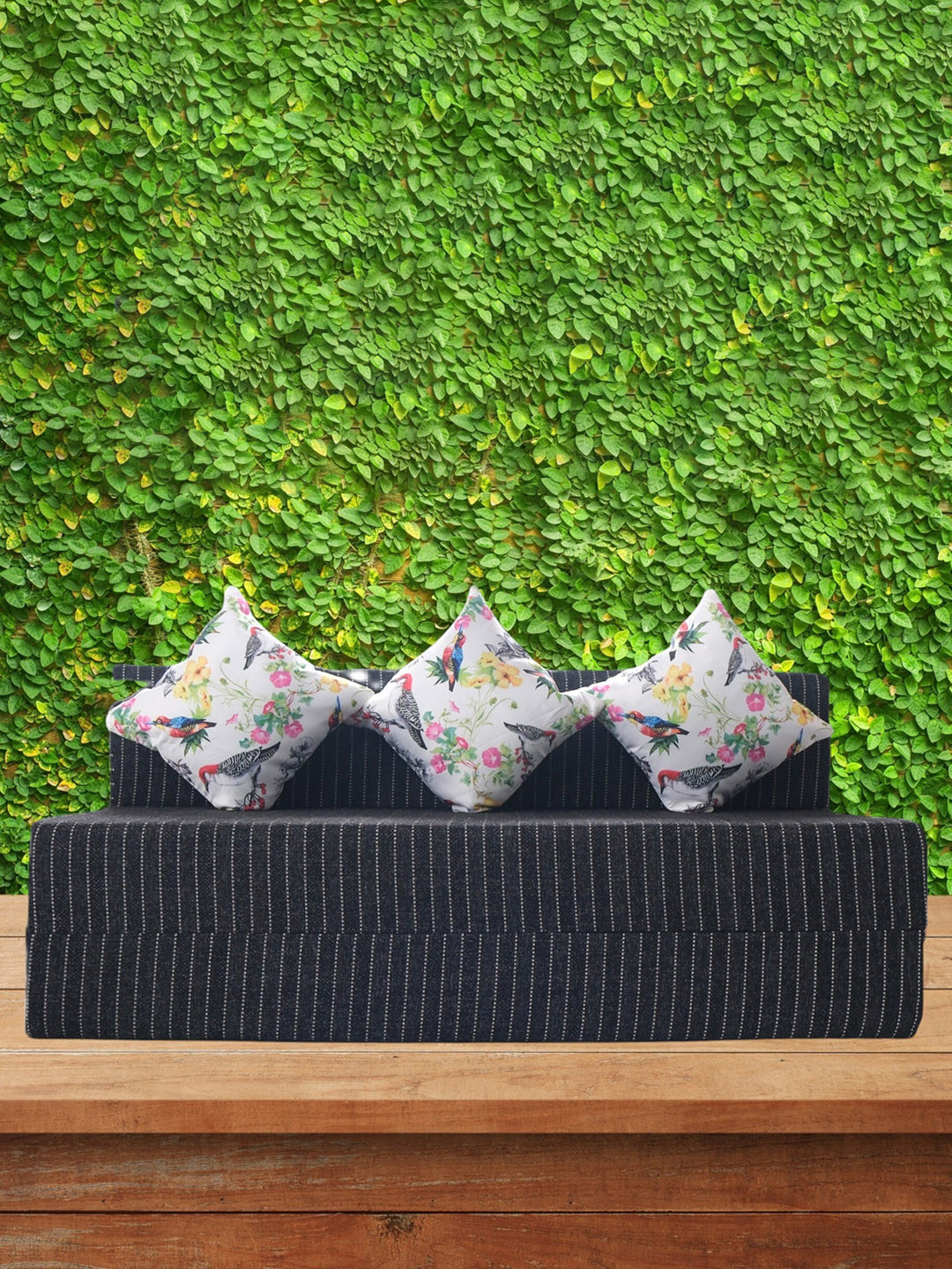 FRIENDS LIFE Black & White Foam 3 Seater Fold Out Sofa Cum Bed With Pillows