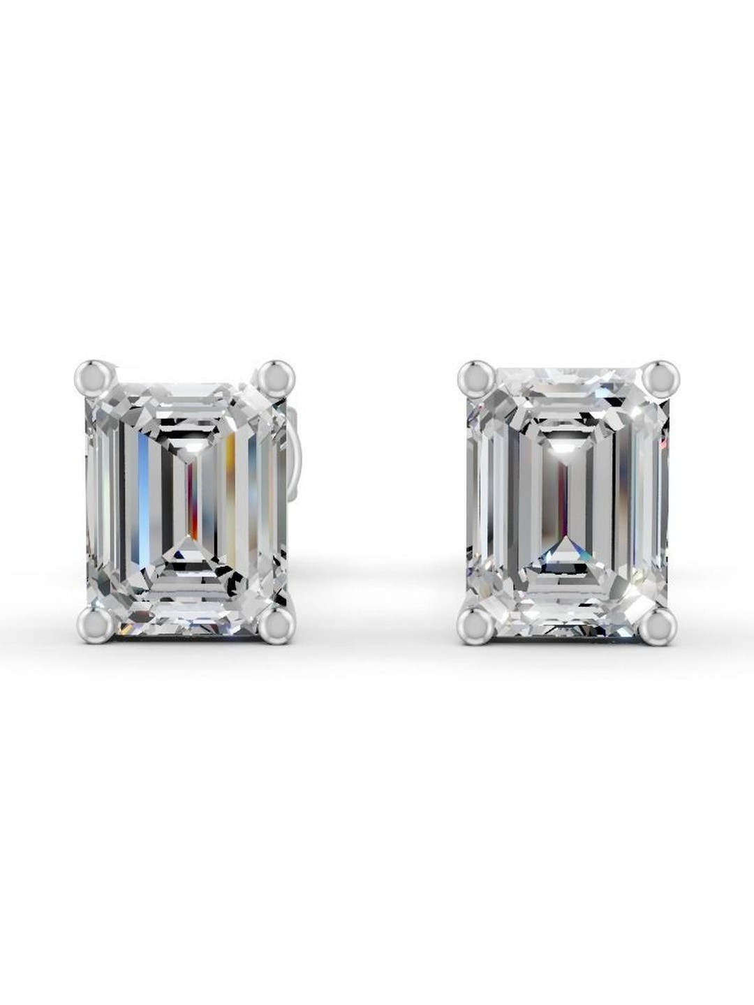 Forever Jewels Sterling Silver 14K Gold Plated Moissanite Studded Rectangular Shaped Studs