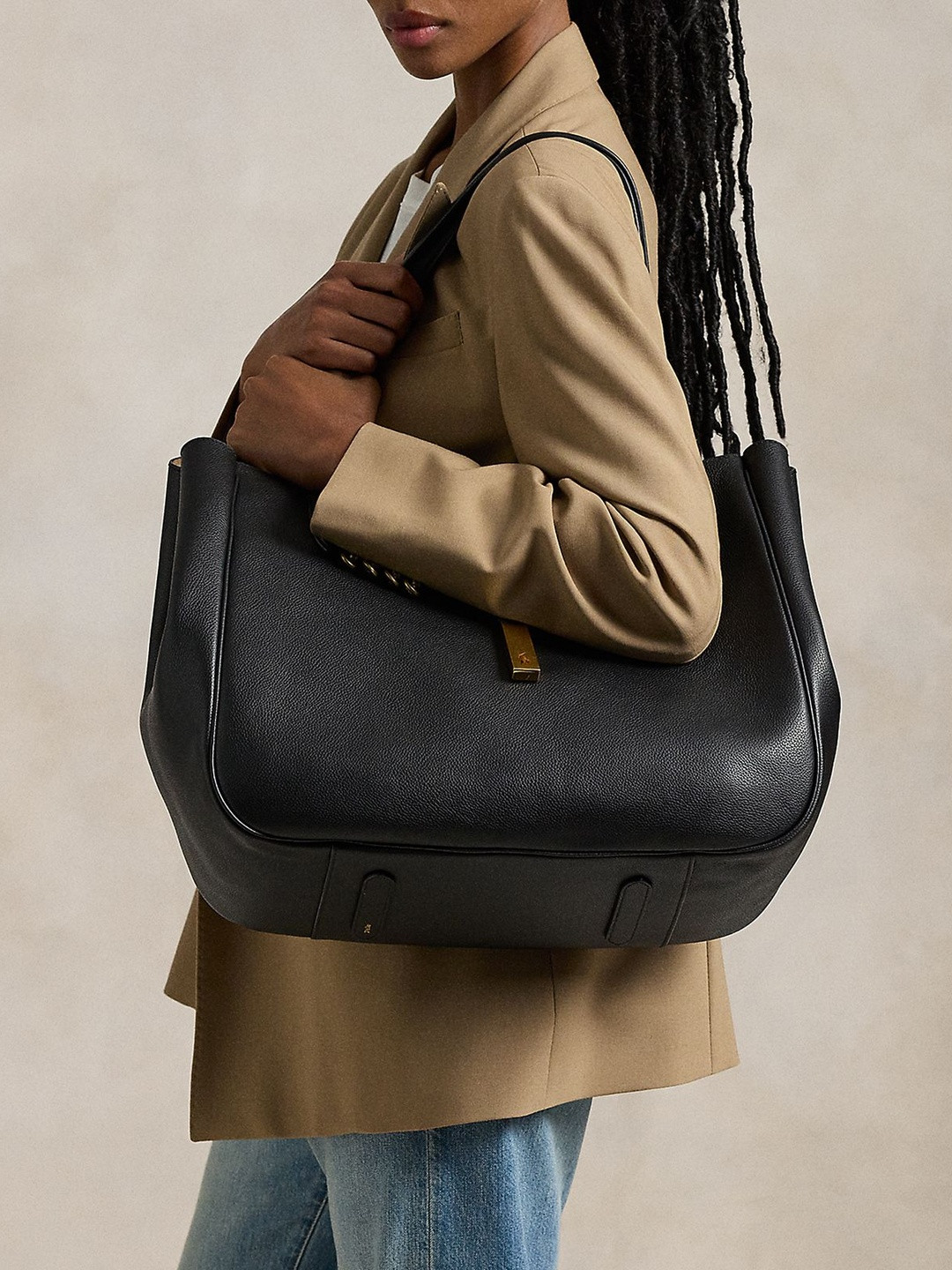 Polo Ralph Lauren Women Polo ID Leather Large Tote Handbag