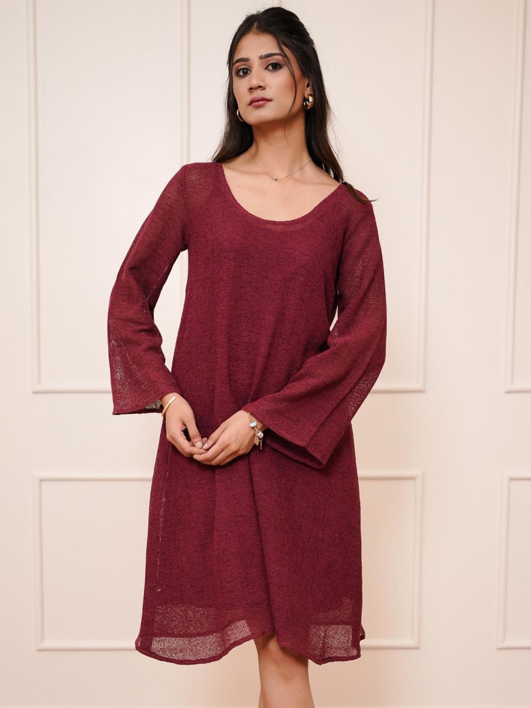 TRUE TONES Women Bell Sleeve A-Line Dress