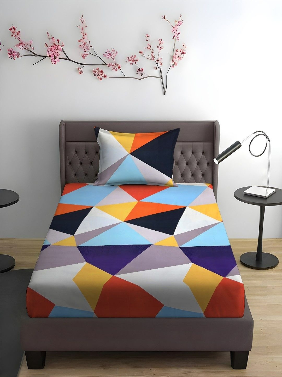 WEAVE AND DECOR Blue Printed Microfiber 300TC Single Bedsheet & 1 Pillow Cover 2.28x1.52m