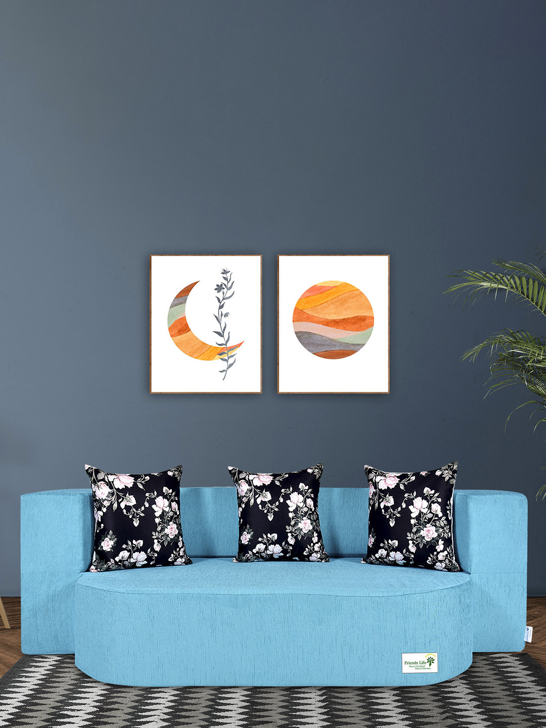 FRIENDS LIFE Blue Foam 3 Seater Fold Out Sofa Cum Bed