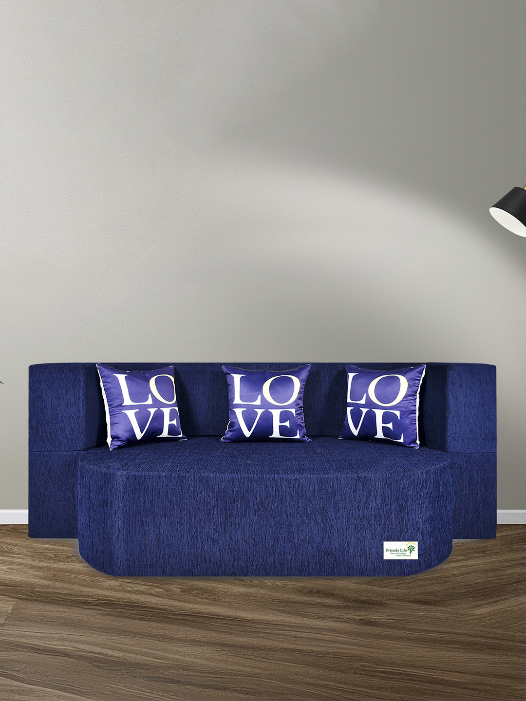 FRIENDS LIFE Blue 2 Seater Comfort For All Fold Out Sofa Cum Bed With Pillows