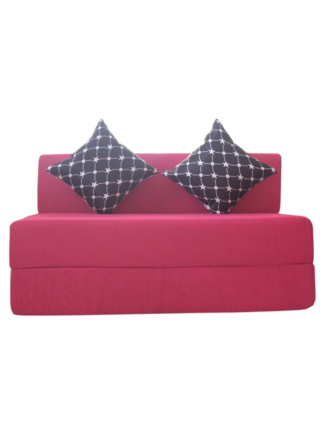 FRIENDS LIFE Pink & Black 2 Seater Comfort Sofa Cum Bed With Pillows