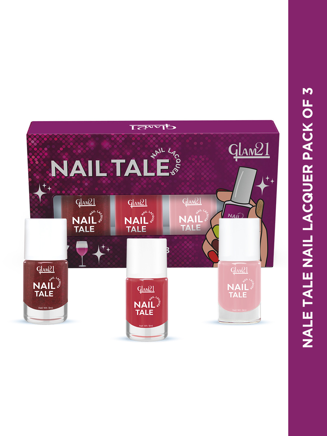 GLAM21 Set of 3 Nail Tale Quick Dry Nail Paint 9ml each - Shades 01 03 07