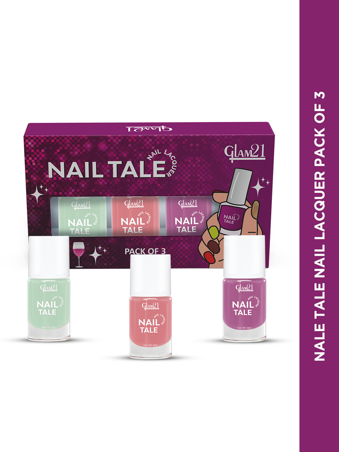 GLAM21 Set of 3 Nail Tale Quick Dry Nail Paint 9 ml each - Shades 31+33+45