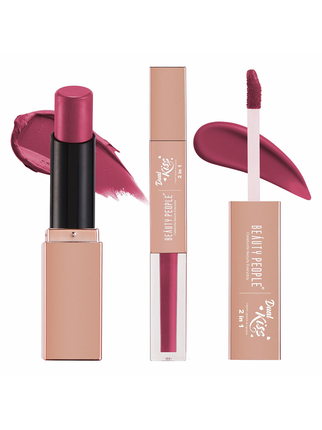 Beauty People Dual Kiss 2-In-1 Matte Liquid Lipstick- 3.8 g + 4 ml-  Blush Nude