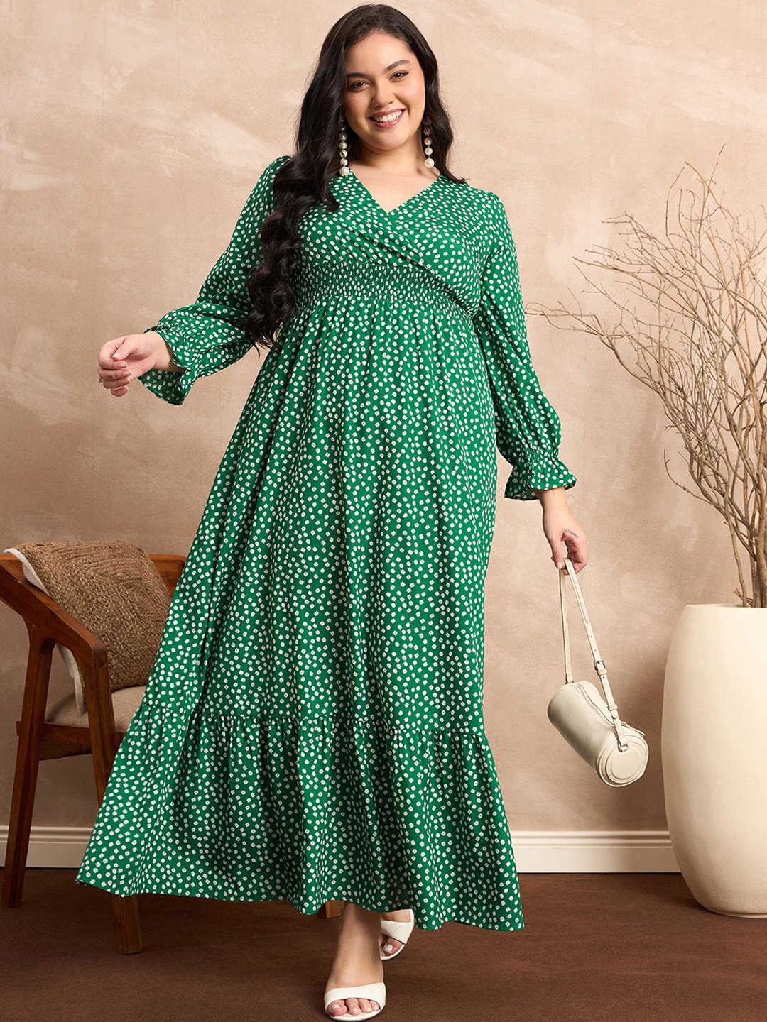 Berrylush Curve Floral Print Fit & Flare Maxi Dress