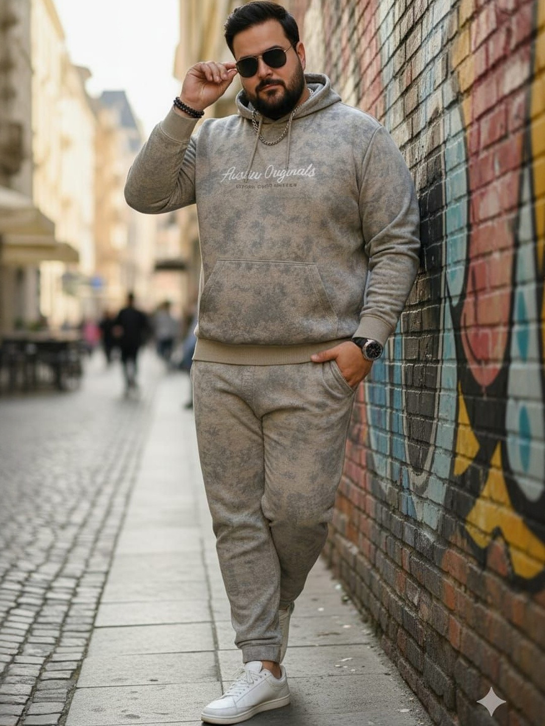 AUSTIVO Men Abstract Printed Hooded Tracksuits