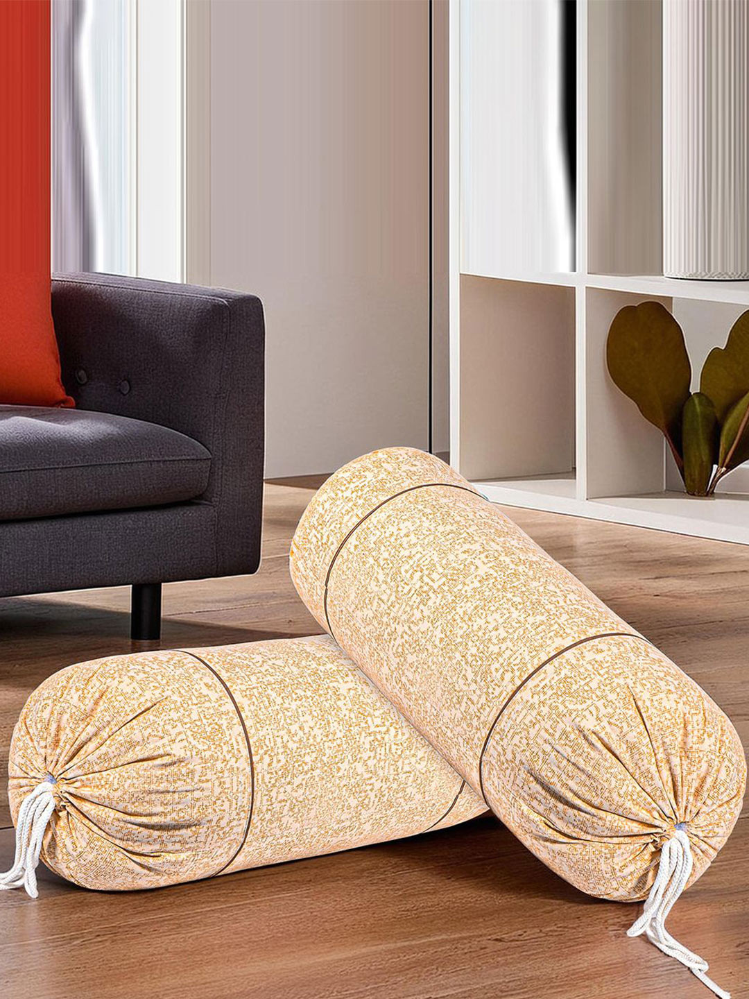 Kuber Industries Pack of 4 Printed Cotton Round Side Bolster Covers With Dori