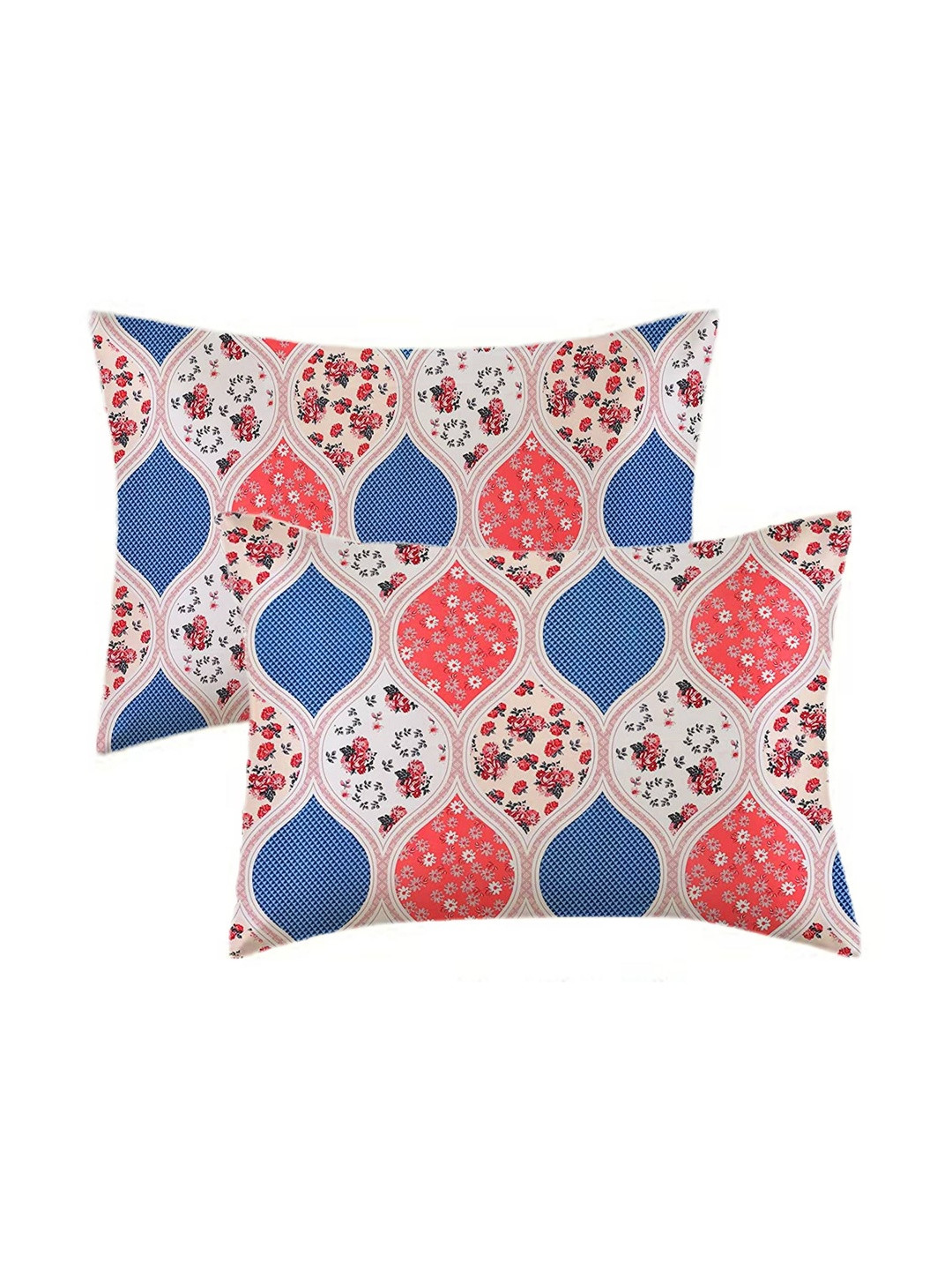 Filymore 2 Pieces Cream-Coloured & Blue Self Design Cotton Linen Rectangle Pillow Covers