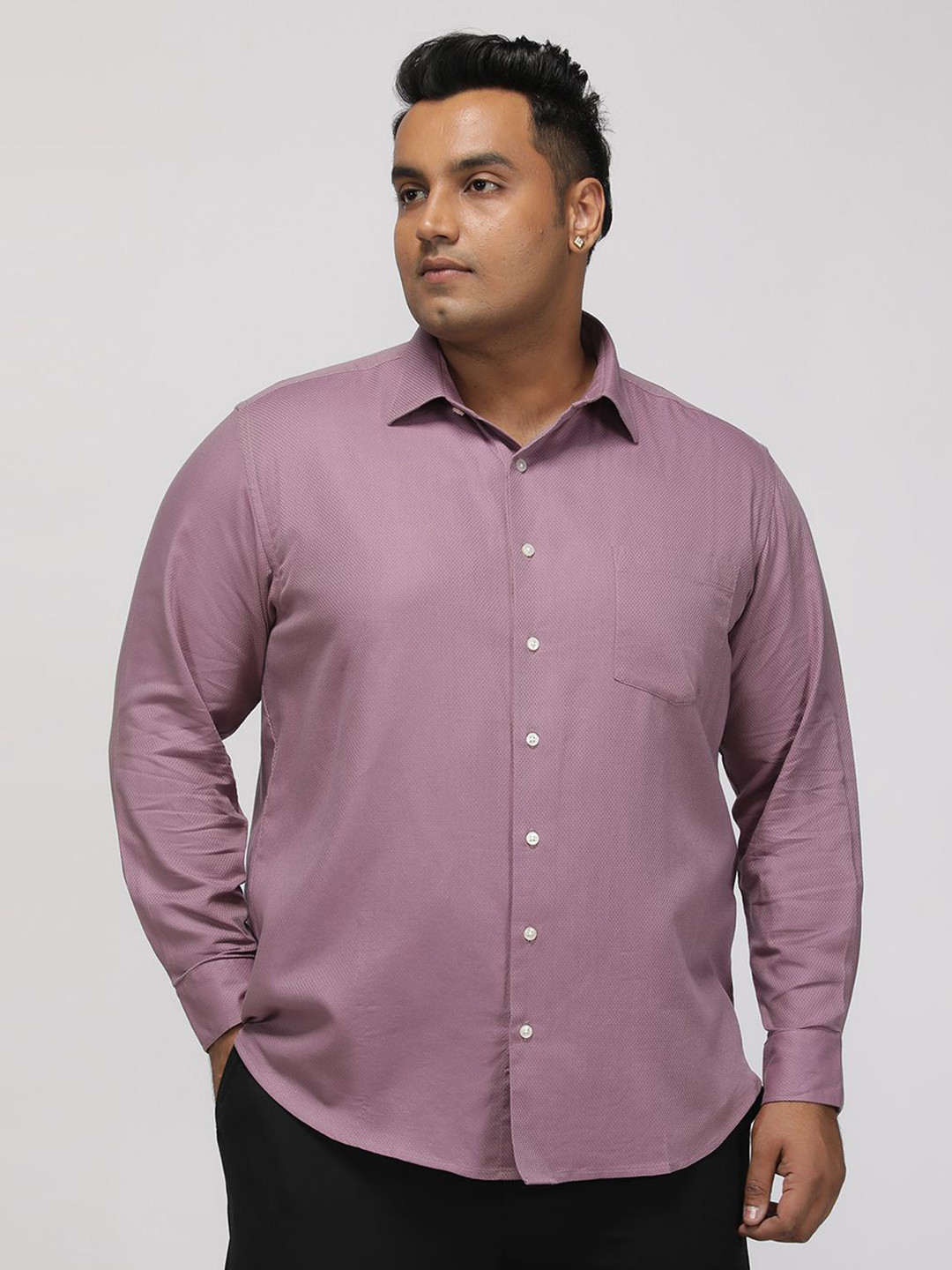Big Hello - The Plus Life Plus Size Textured Long Sleeves Cotton Formal Shirt